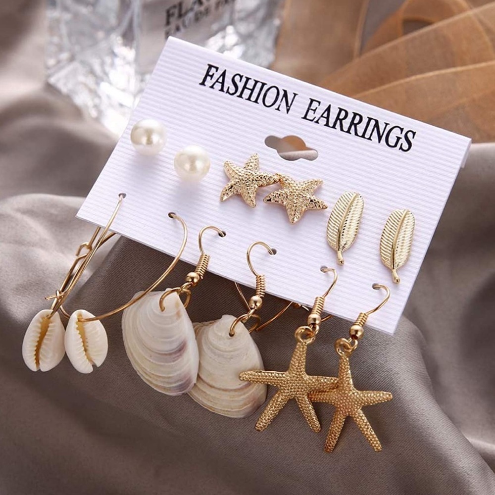 Idealways Beach Style Fashion Earrings, 6 pairs of earrings